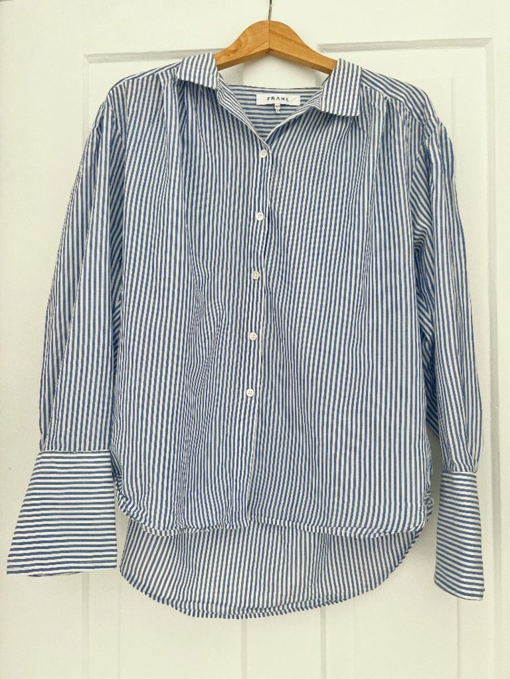 Frame Long Sleeve Striped 100% Cotton Shirt (Size Medium)